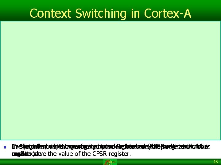 Context Switching in Cortex-A n Every The allregisters modes, mode, has except which its