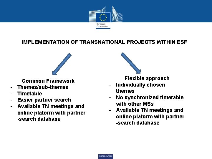 IMPLEMENTATION OF TRANSNATIONAL PROJECTS WITHIN ESF - Common Framework Themes/sub-themes Timetable Easier partner search
