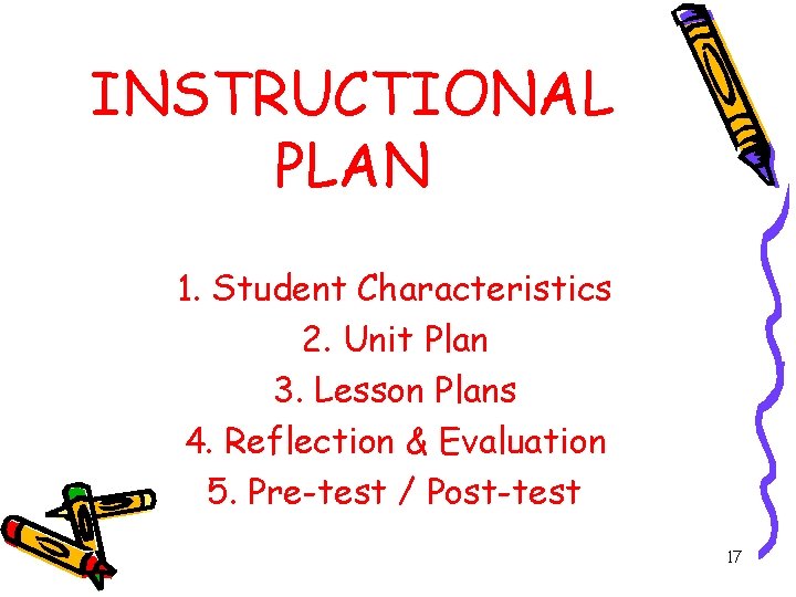 INSTRUCTIONAL PLAN 1. Student Characteristics 2. Unit Plan 3. Lesson Plans 4. Reflection &