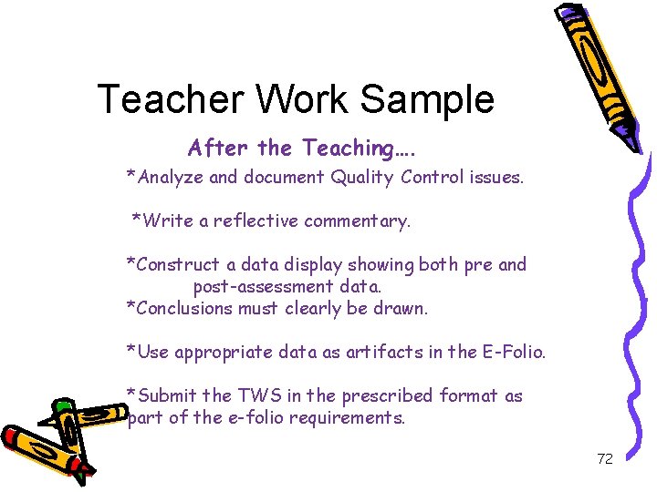 Teacher Work Sample After the Teaching…. *Analyze and document Quality Control issues. *Write a