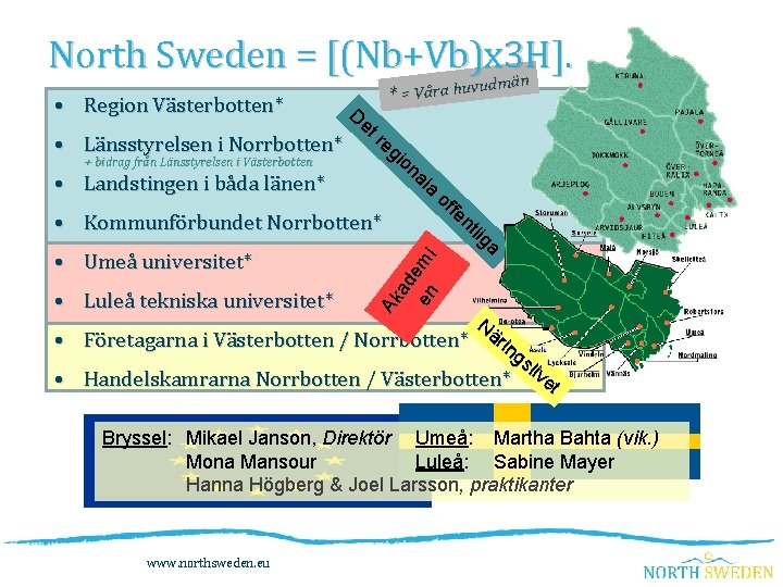 North Sweden = [(Nb+Vb)x 3 H]. än udm * = Våra huv • Region