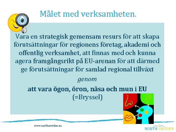 Målet med verksamheten. Vara en strategisk gemensam resurs för att skapa förutsättningar för regionens