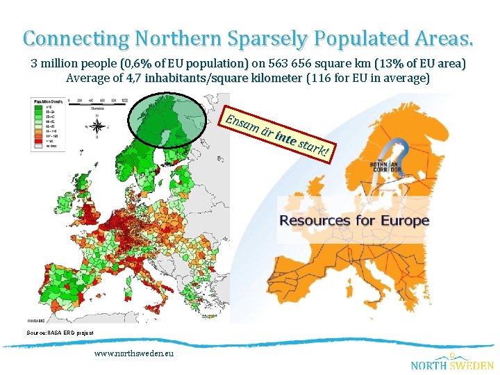 Connecting Northern Sparsely Populated Areas. 3 million people (0, 6% of EU population) on
