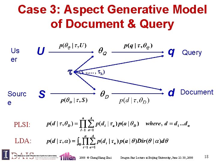 Case 3: Aspect Generative Model of Document & Query Us er U Sourc e