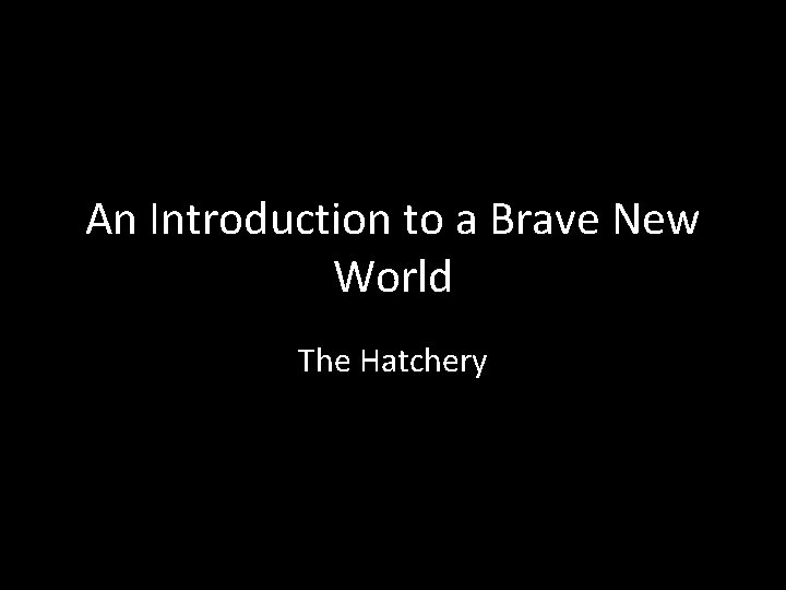 An Introduction to a Brave New World The Hatchery 