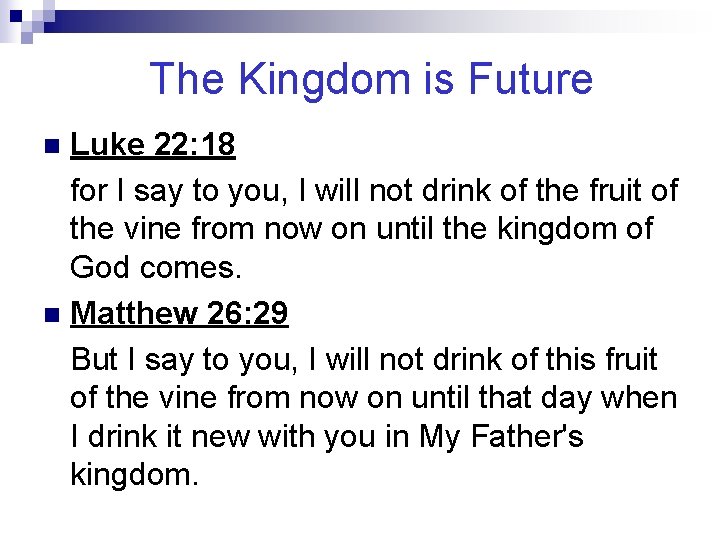 The Kingdom is Future Luke 22: 18 for I say to you, I will