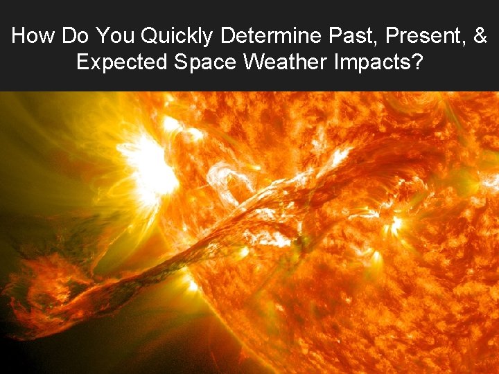 How Do You Quickly Determine Past, Present, & Expected Space Weather Impacts? 