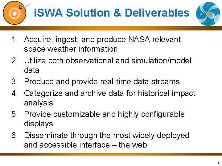 i. SWA Solution & Deliverables 1. Acquire, ingest, and produce NASA relevant space weather