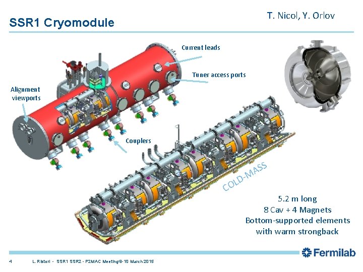 T. Nicol, Y. Orlov SSR 1 Cryomodule Current leads Tuner access ports Alignment viewports