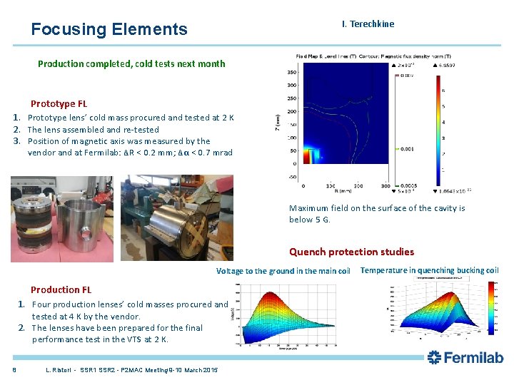 I. Terechkine Focusing Elements Production completed, cold tests next month Prototype FL 1. Prototype