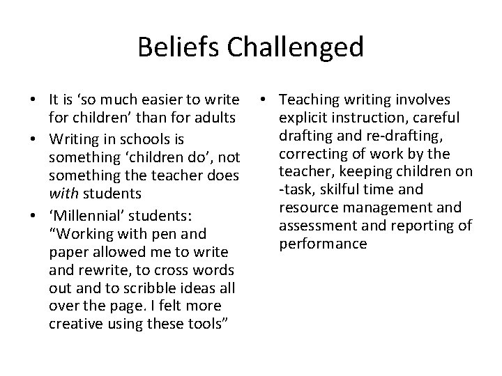 Beliefs Challenged • It is ‘so much easier to write • Teaching writing involves
