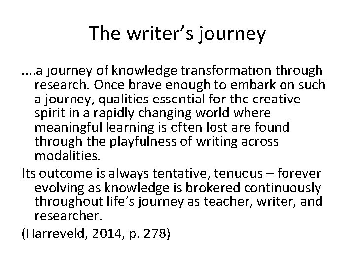 The writer’s journey. . a journey of knowledge transformation through research. Once brave enough