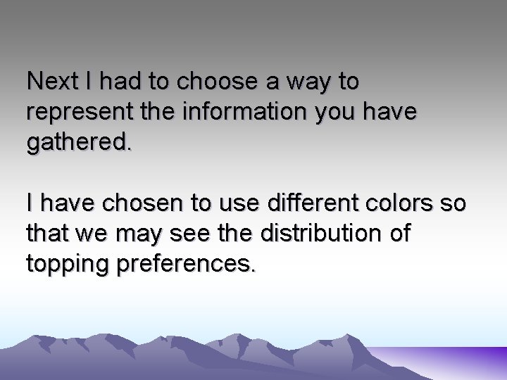 Next I had to choose a way to represent the information you have gathered.