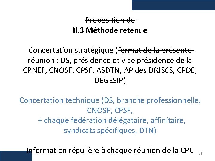 Proposition de II. 3 Méthode retenue Concertation stratégique (format de la présente réunion :