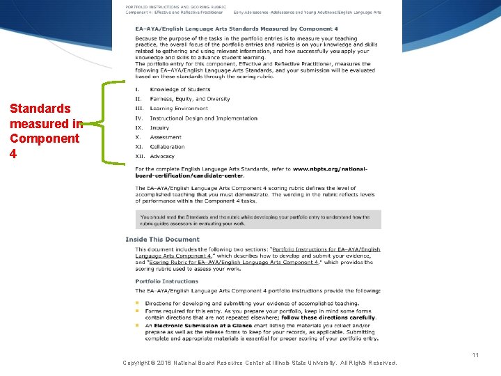 Component 4 Standards measured in Component 4 11 Copyright © 2018 National Board Resource