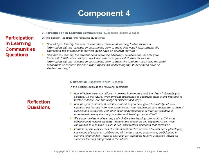 Component 4 Participation In Learning Communities Questions Reflection Questions 15 Copyright © 2018 National