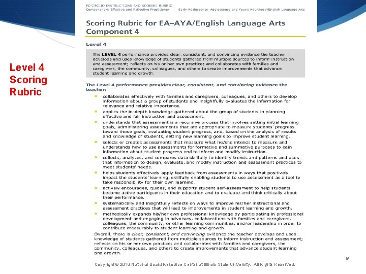 Component 4 Level 4 Scoring Rubric 16 Copyright © 2018 National Board Resource Center