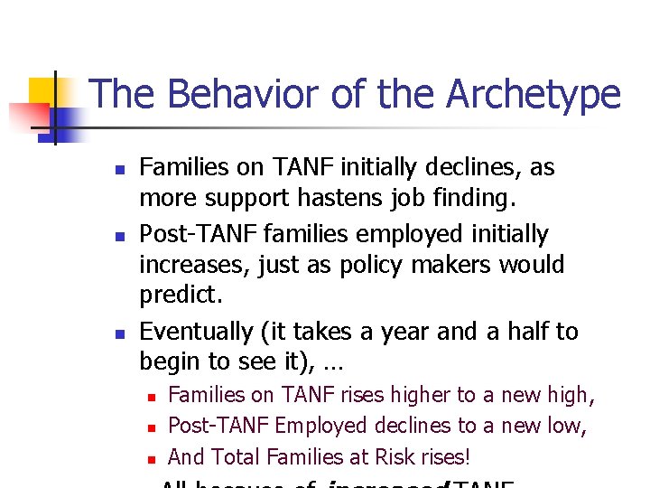 The Behavior of the Archetype n n n Families on TANF initially declines, as The Behavior of the Archetype n n n Families on TANF initially declines, as