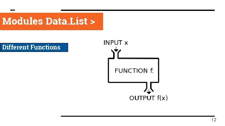 Modules Data. List > Different Functions 12 