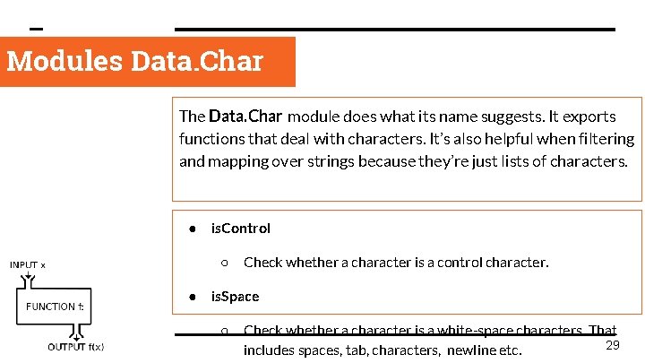 Modules Data. Char > The Data. Char module does what its name suggests. It