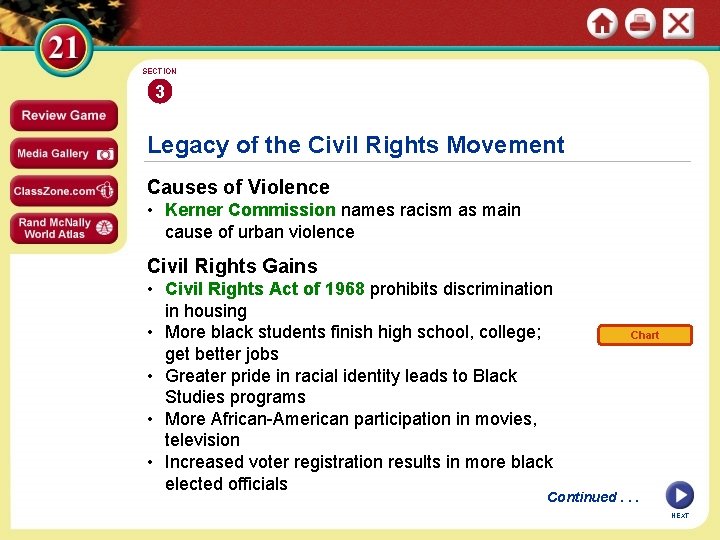 SECTION 3 Legacy of the Civil Rights Movement Causes of Violence • Kerner Commission