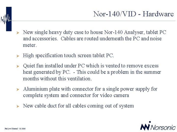 Nor-140/VID - Hardware Ø Ø Ø New single heavy duty case to house Nor-140