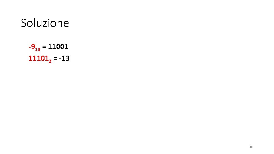 Soluzione -910 = 11001 111012 = -13 16 