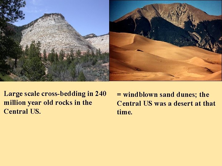 Large scale cross-bedding in 240 million year old rocks in the Central US. =