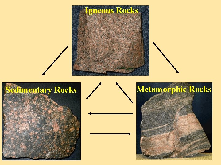 Igneous Rocks Sedimentary Rocks Metamorphic Rocks 