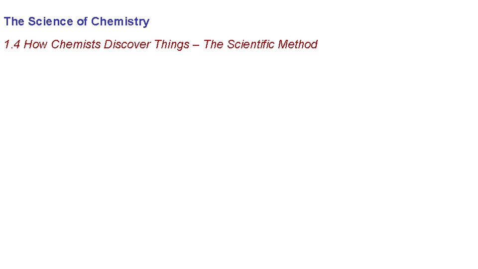 The Science of Chemistry 1. 4 How Chemists Discover Things – The Scientific Method