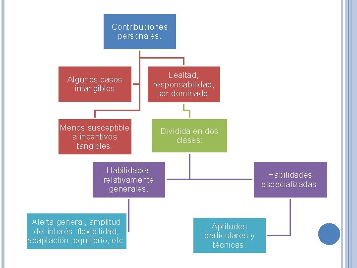 Contribuciones personales. Algunos casos intangibles Lealtad, responsabilidad, ser dominado. Menos susceptible a incentivos tangibles.