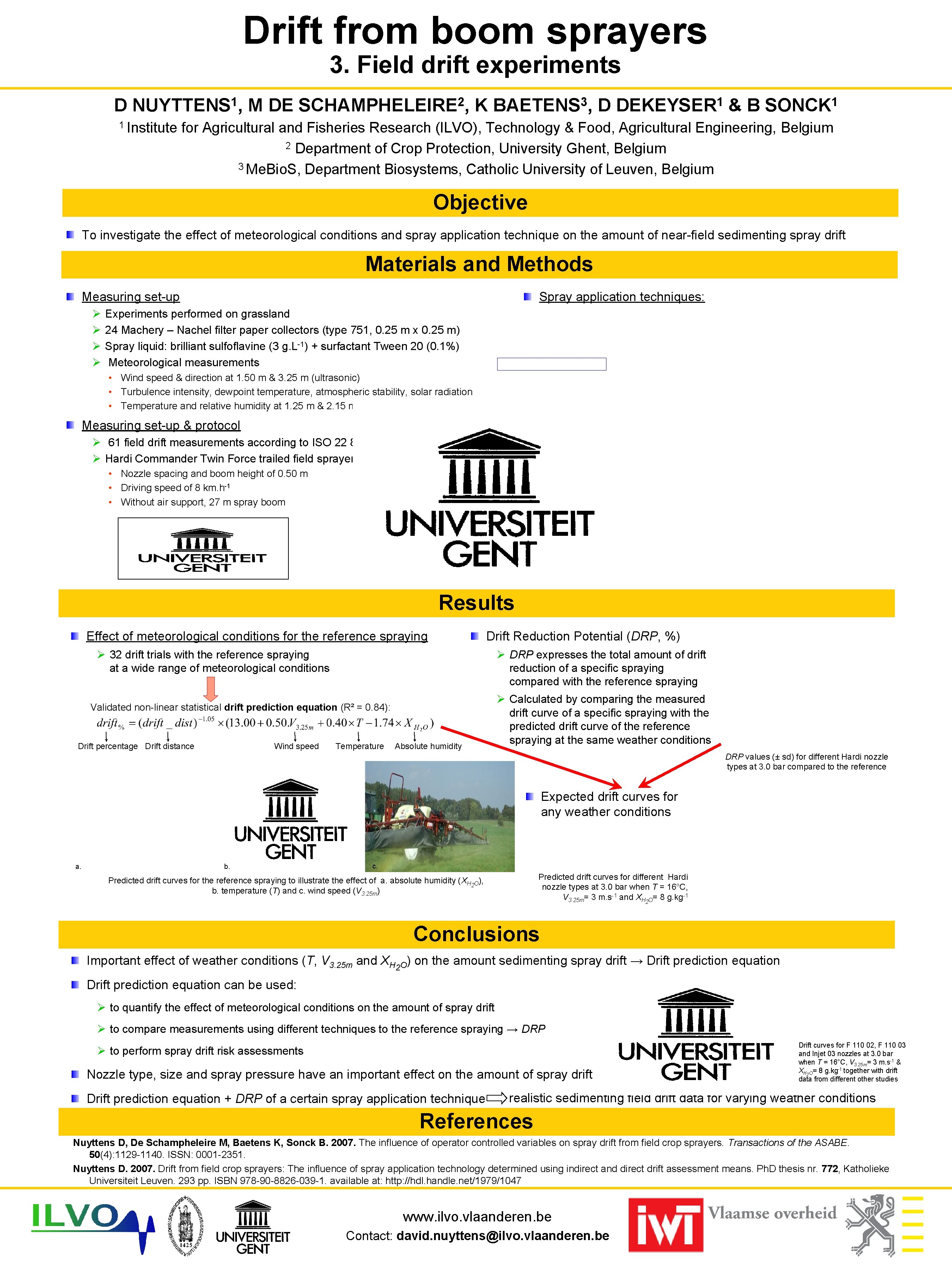 Drift from boom sprayers 3. Field drift experiments D 1 NUYTTENS , 1 Institute