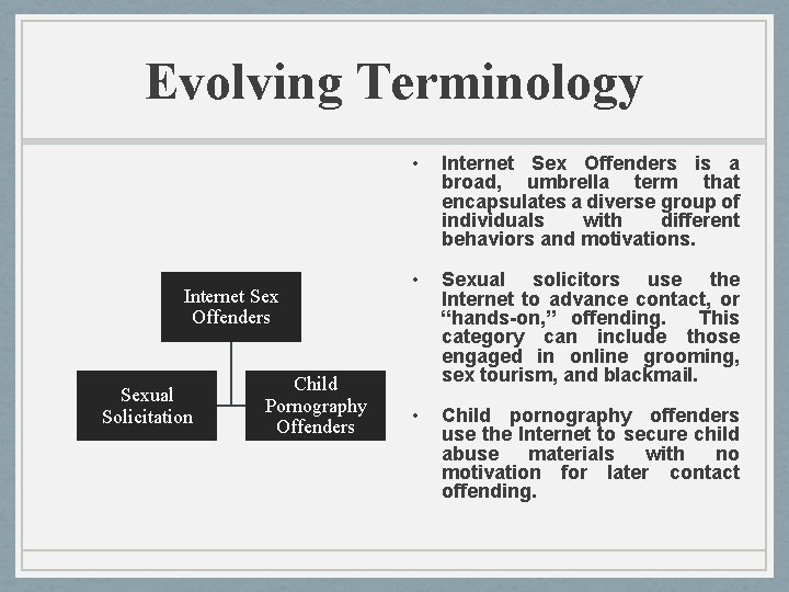 Evolving Terminology Internet Sex Offenders Sexual Solicitation Child Pornography Offenders • Internet Sex Offenders Evolving Terminology Internet Sex Offenders Sexual Solicitation Child Pornography Offenders • Internet Sex Offenders