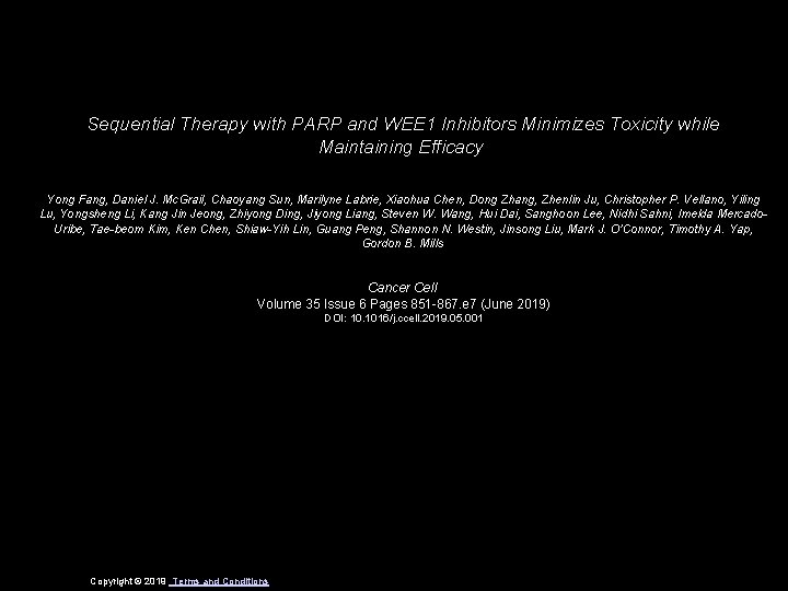 Sequential Therapy with PARP and WEE 1 Inhibitors Minimizes Toxicity while Maintaining Efficacy Yong