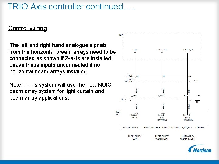 TRIO Axis controller continued…. . Control Wiring The left and right hand analogue signals