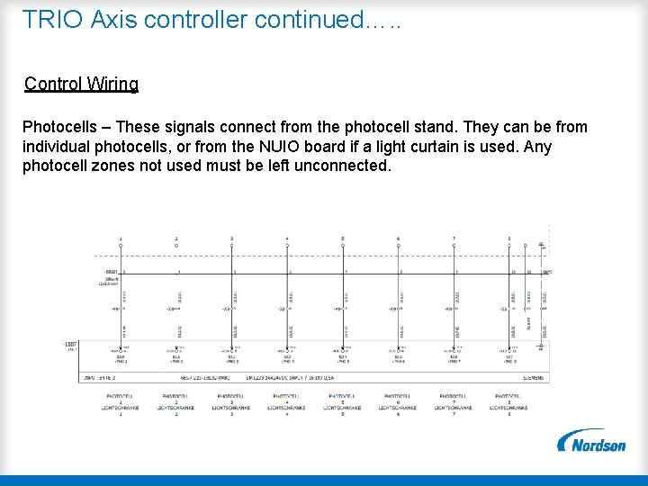 TRIO Axis controller continued…. . Control Wiring Photocells – These signals connect from the