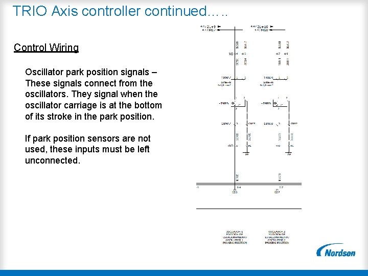 TRIO Axis controller continued…. . Control Wiring Oscillator park position signals – These signals