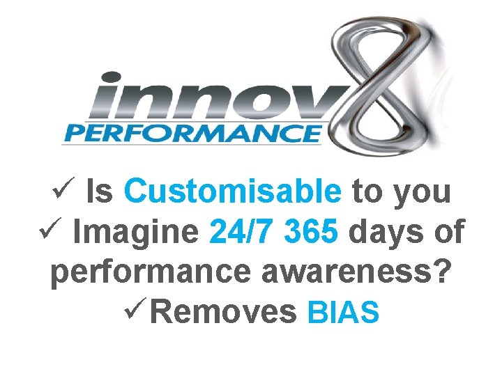 ü Is Customisable to you ü Imagine 24/7 365 days of performance awareness? üRemoves