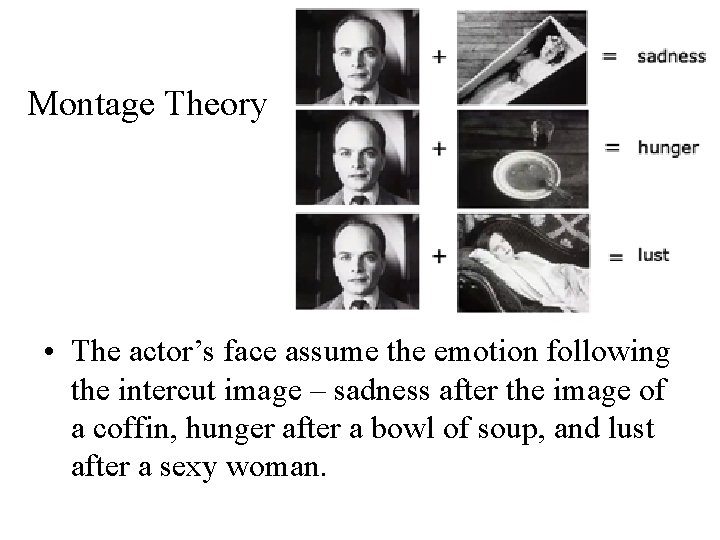 Montage Theory • The actor’s face assume the emotion following the intercut image –