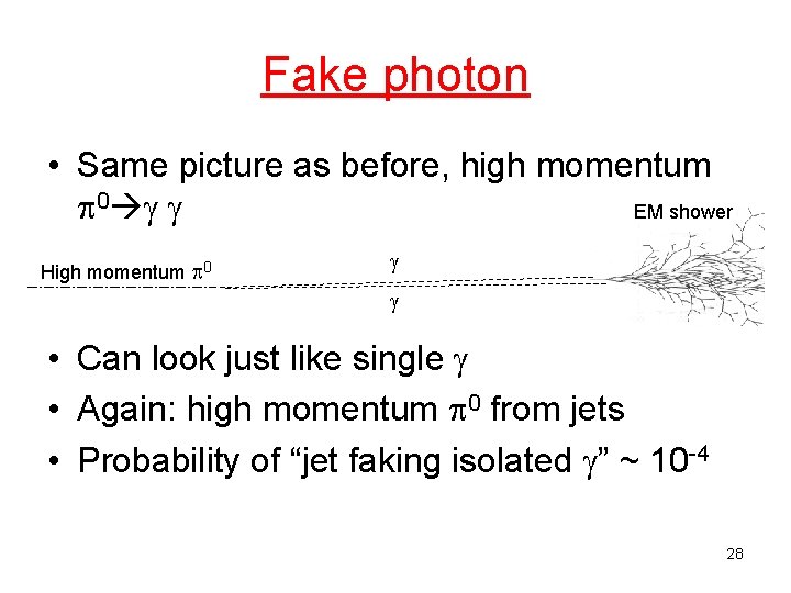 Fake photon • Same picture as before, high momentum EM shower 0 High momentum