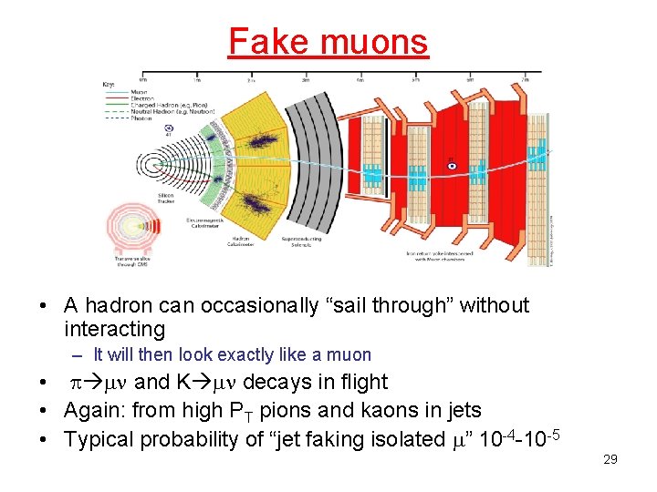 Fake muons • A hadron can occasionally “sail through” without interacting – It will