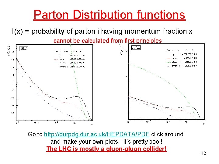Parton Distribution functions fi(x) = probability of parton i having momentum fraction x cannot