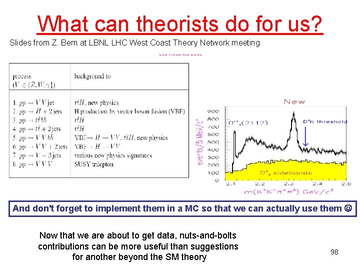 What can theorists do for us? Slides from Z. Bern at LBNL LHC West