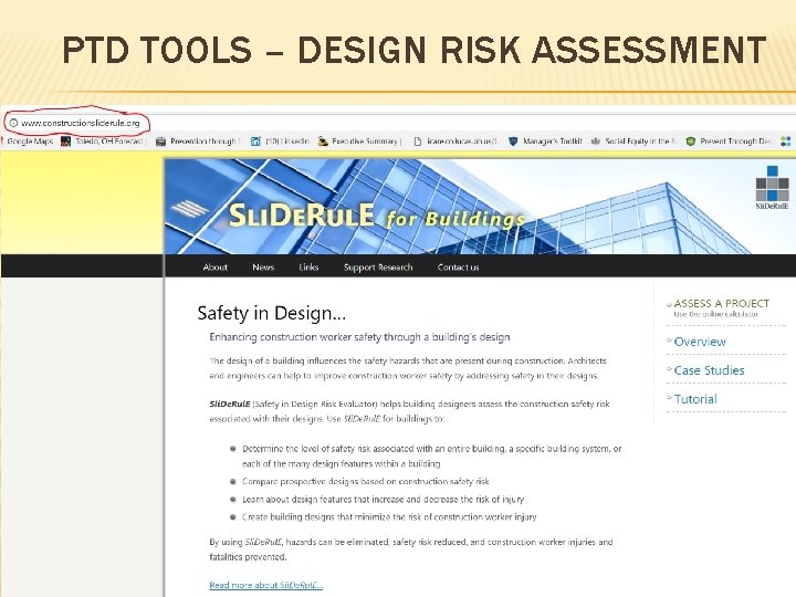 PTD TOOLS – DESIGN RISK ASSESSMENT www. constructionsliderule. org 