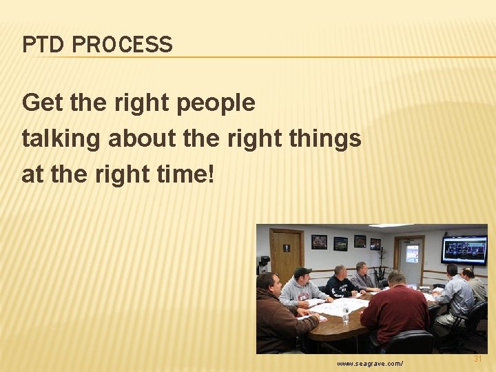 PTD PROCESS Get the right people talking about the right things at the right