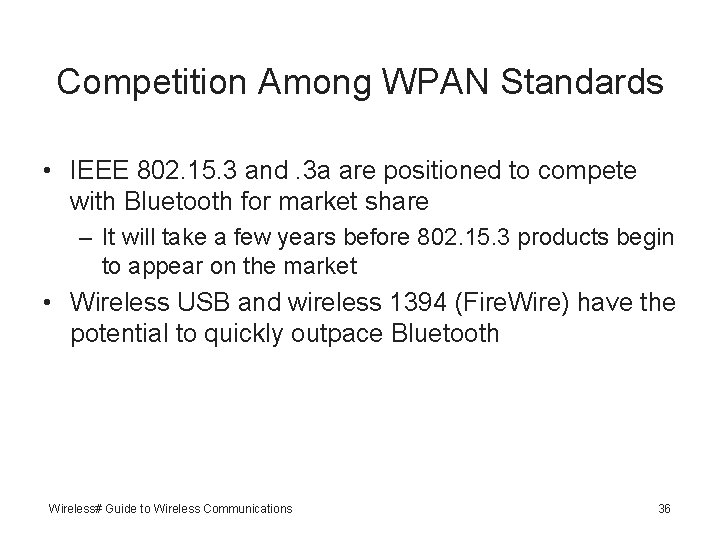 Competition Among WPAN Standards • IEEE 802. 15. 3 and. 3 a are positioned
