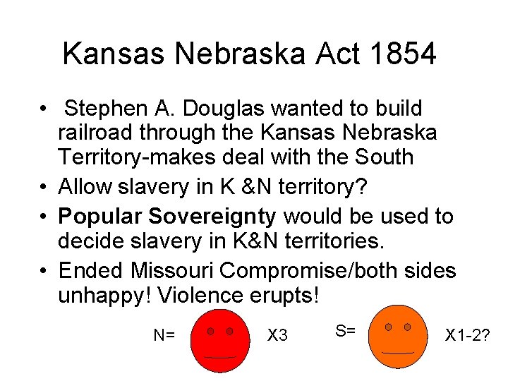 Kansas Nebraska Act 1854 • Stephen A. Douglas wanted to build railroad through the