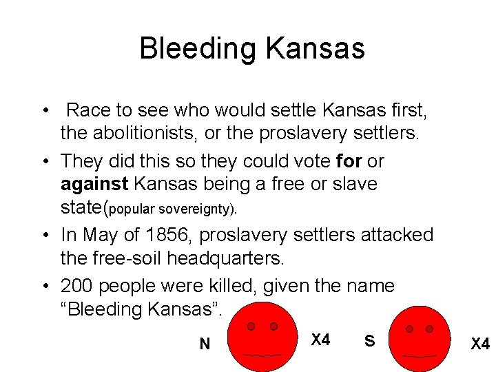 Bleeding Kansas • Race to see who would settle Kansas first, the abolitionists, or