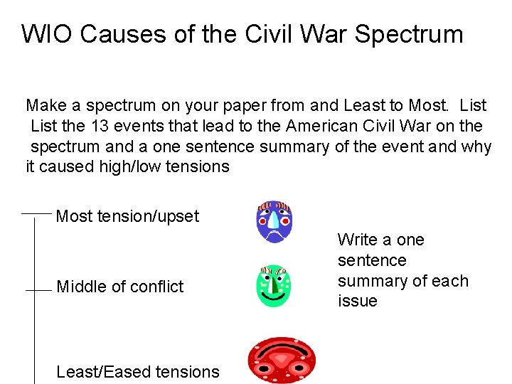 WIO Causes of the Civil War Spectrum Make a spectrum on your paper from