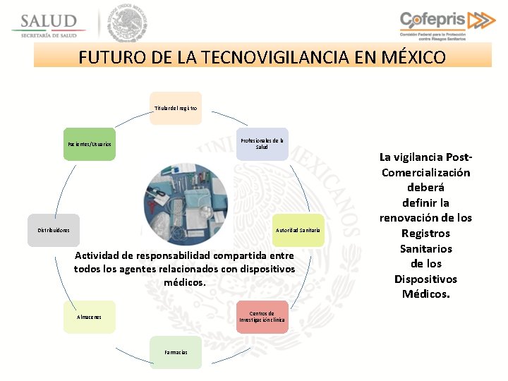 FUTURO DE LA TECNOVIGILANCIA EN MÉXICO Titular del registro Profesionales de la Salud Pacientes/Usuarios